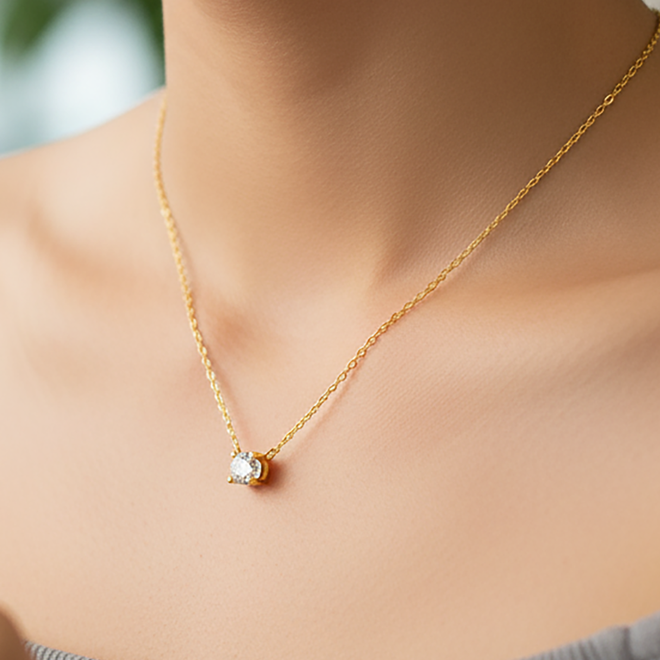 Collier en Plaqué Or & Zirconium – Chaîne 45 cm Ajustable