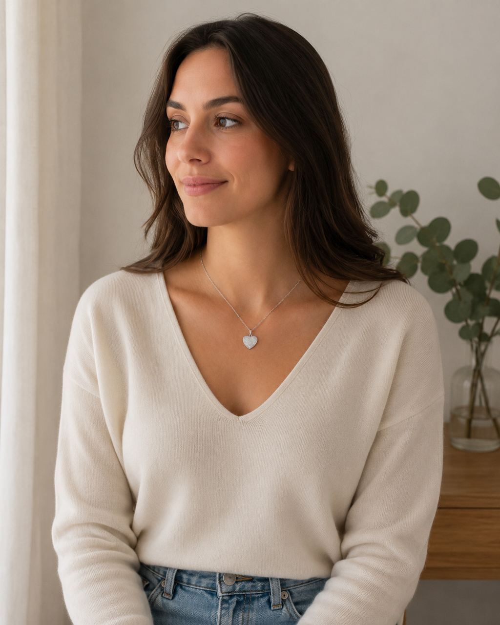 Collier Cœur Pavé Zirconium en Argent 925 Rhodié