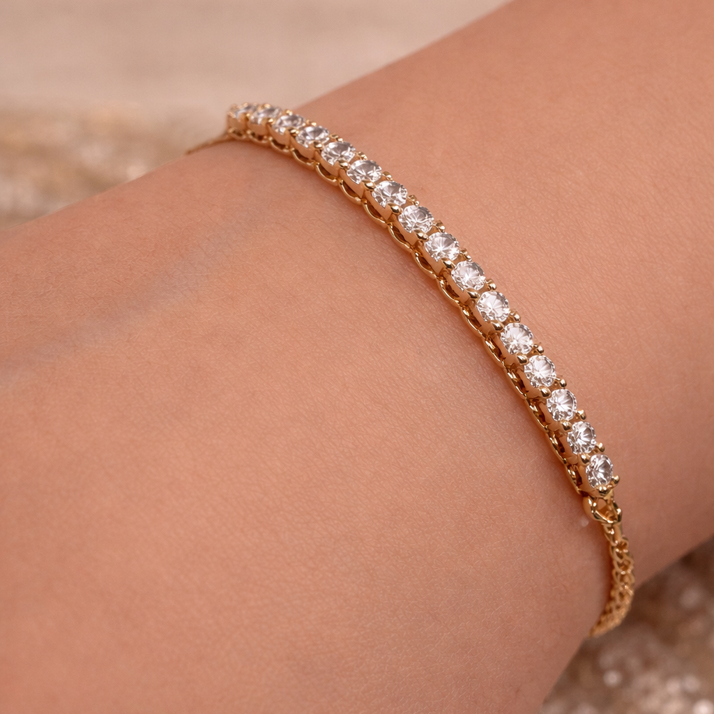 Bracelet Plaqué Or 18 Carats & Zirconiums