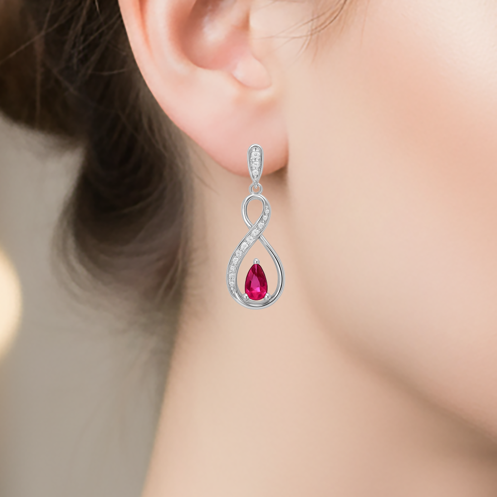 Boucles d’oreilles en argent rhodié – Zirconiums blancs & pierre rose poire | Élégance Infinity