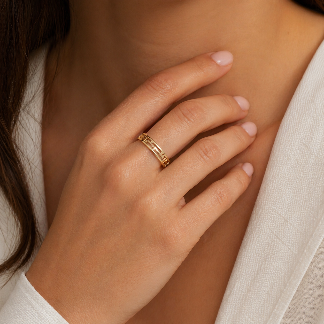 Bague motif grec – Plaqué or 18 carats