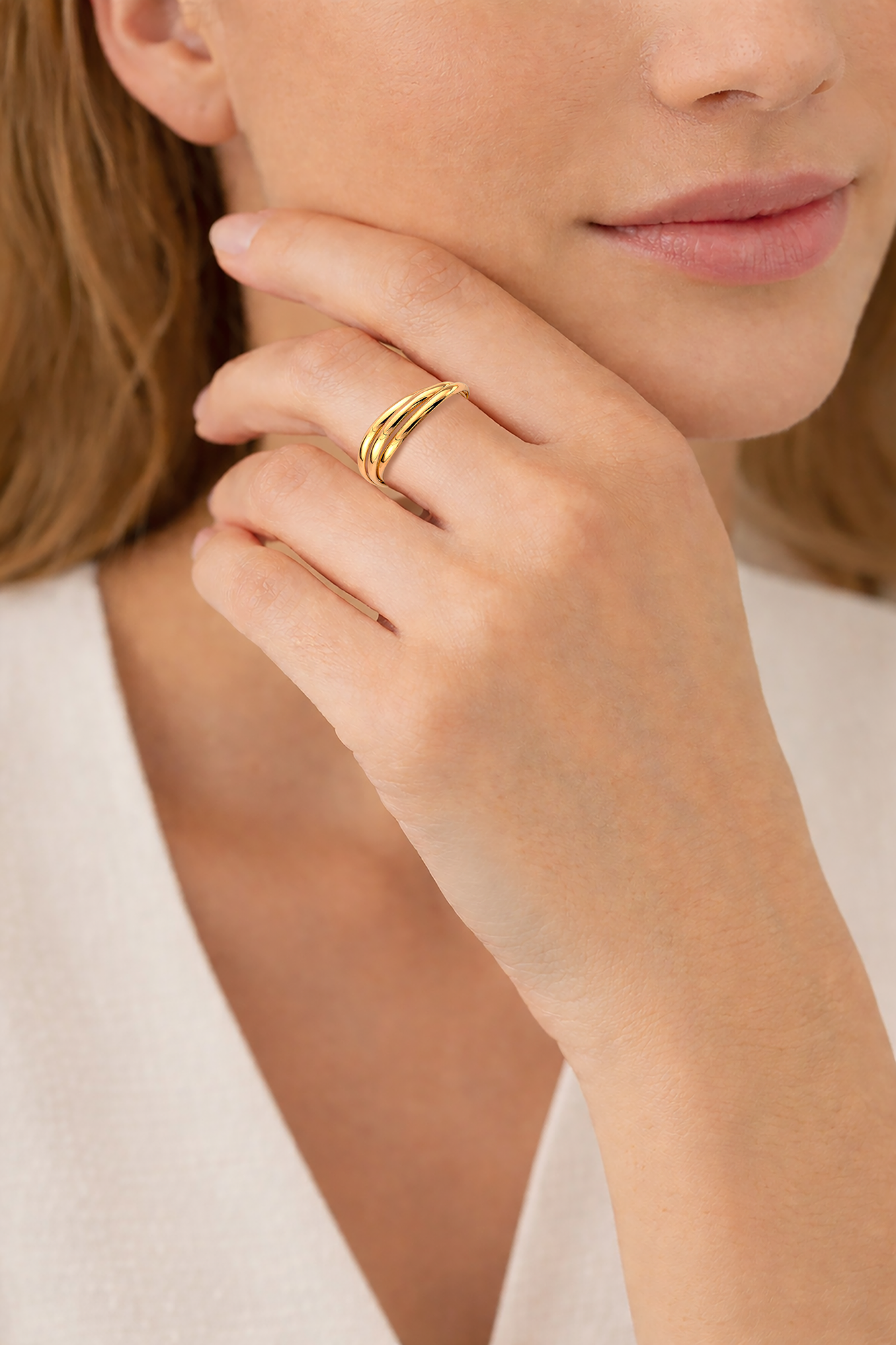 Bague 3 anneaux entrelacés – Plaqué or 18 carats