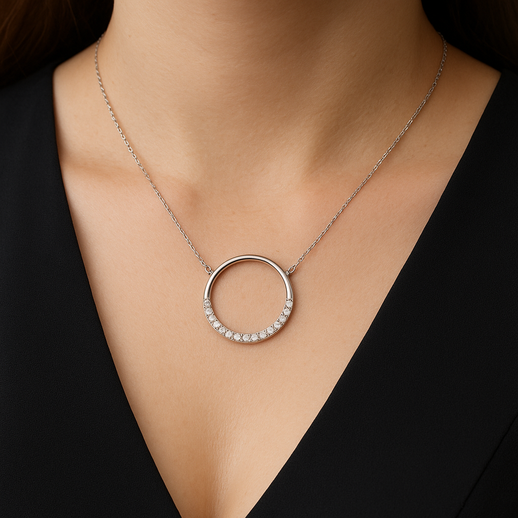 Collier Cercle en Argent 925 Rhodié & Zirconium