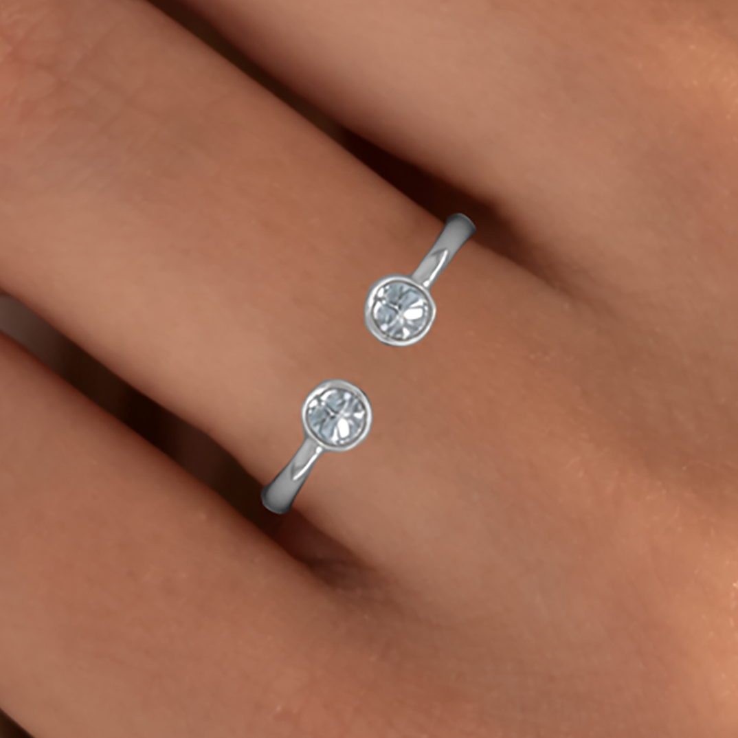 Bague ouverte double zirconium – Argent 925 rhodié
