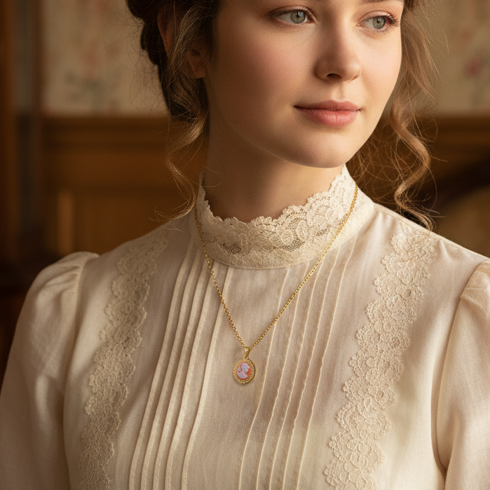 Collier Camée rouge – Plaqué Or - Élégance intemporelle & charme vintage