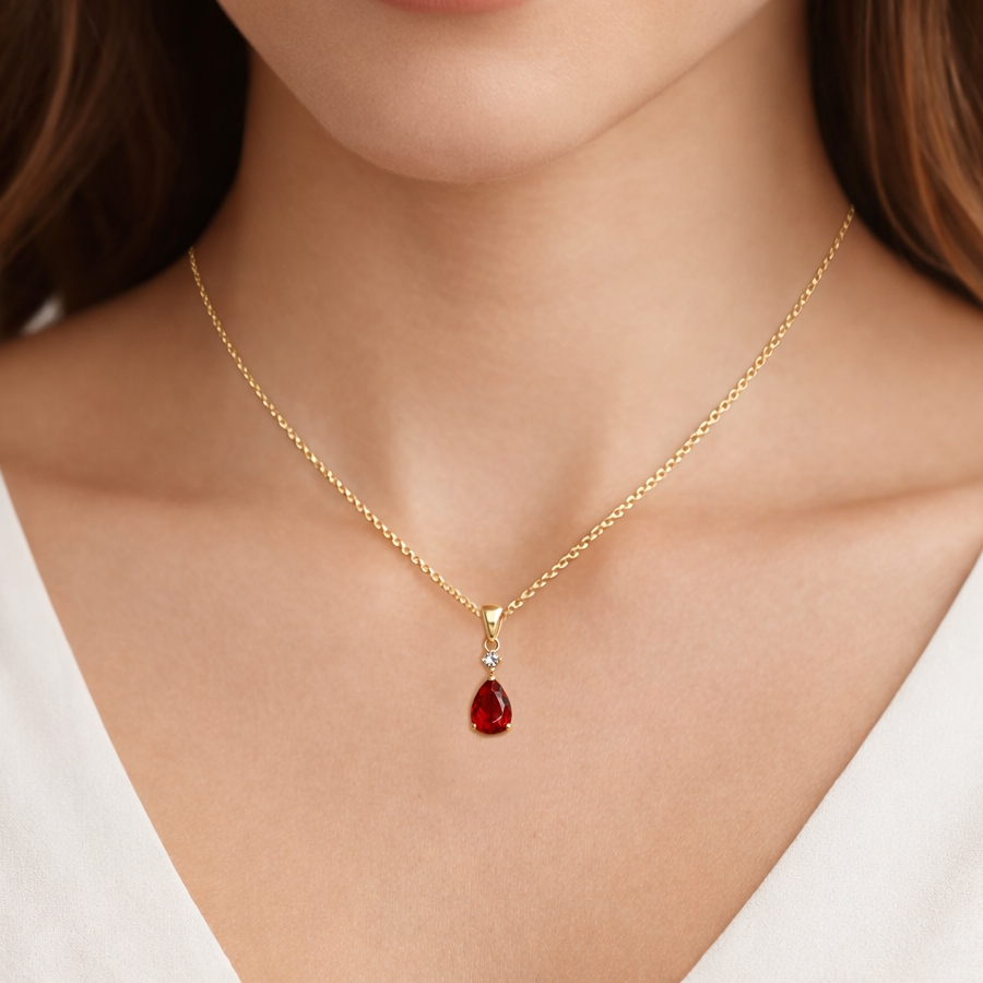Collier Goutte Rouge – Plaqué Or 18 Carats & Zirconium