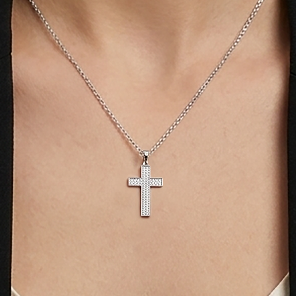 Collier Croix Orinae – Argent 925 Rhodié & Zirconium Microserti