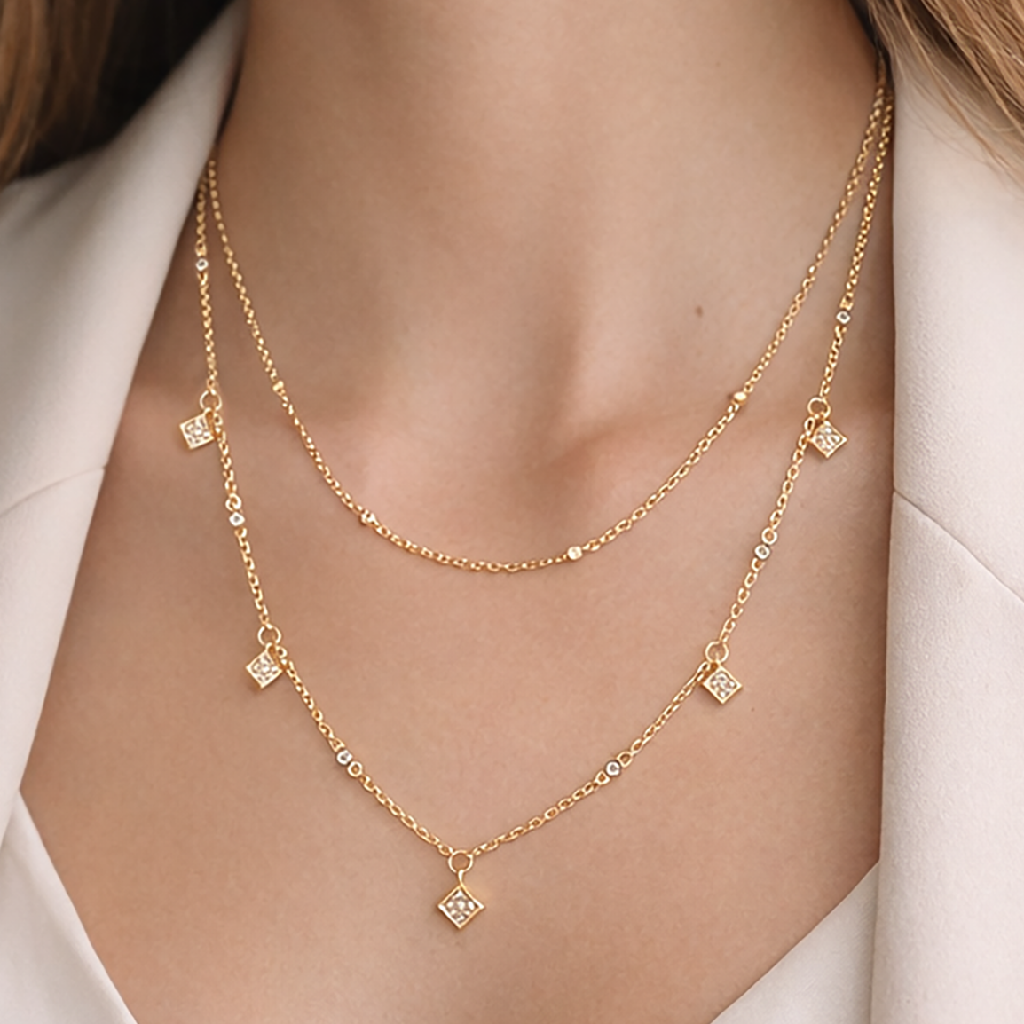 Collier Double Rang en Plaqué Or 18 Carats & Zirconium