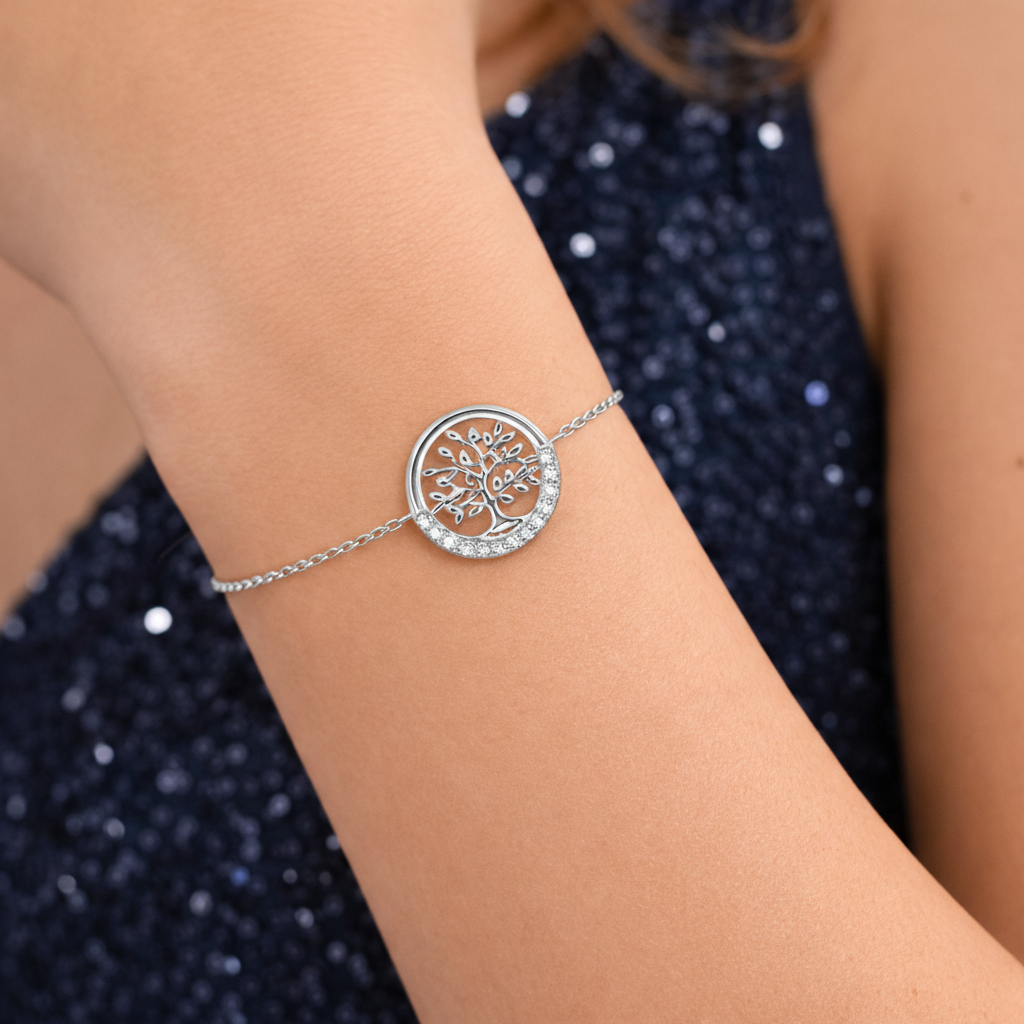 Bracelet Arbre de Vie en Argent Rhodié & Zirconium