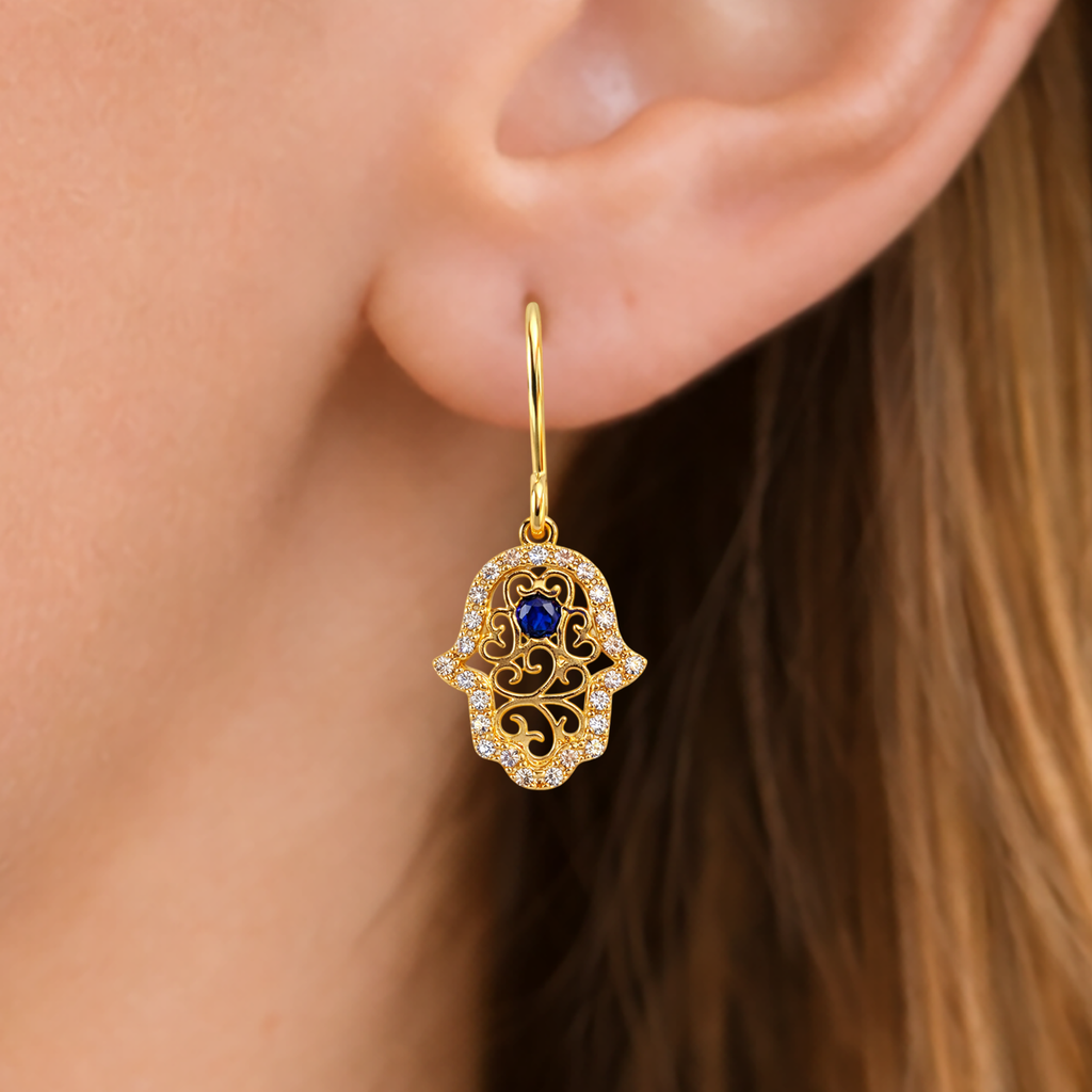 Boucles d’oreilles Main de Fatma – Plaqué Or 18 Carats & Zirconium