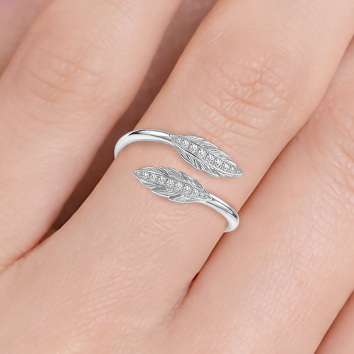 Bague Feuille Élégance – Argent 925 Rhodié & Zirconiums
