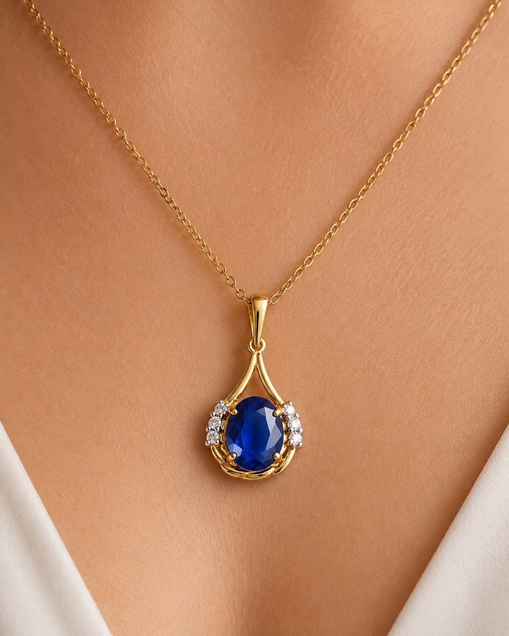 Collier Saphira Bleu – Plaqué Or Jaune 18 Carats