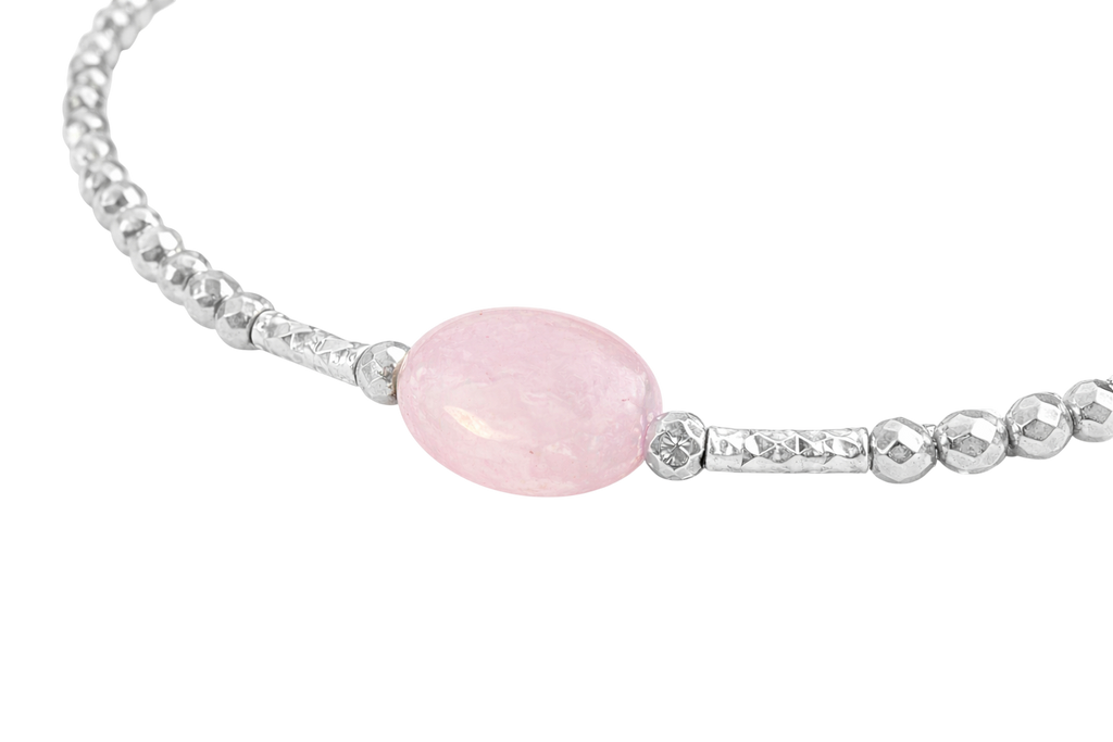 Bracelet en Argent 925 Rhodié & Quartz Rose