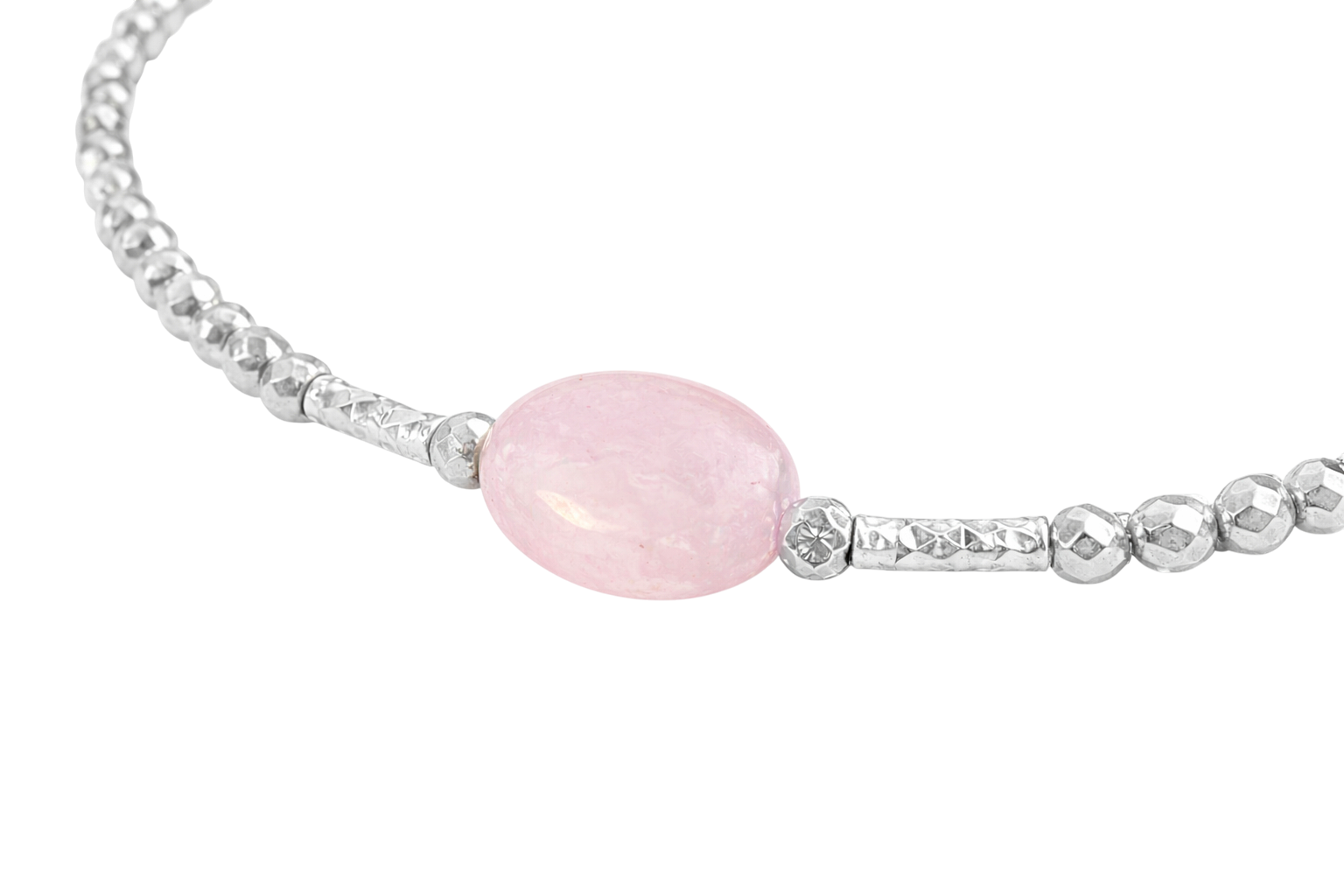 Bracelet en Argent 925 Rhodié & Quartz Rose