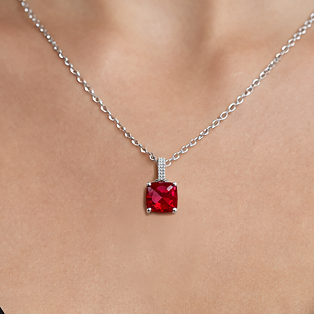 Collier Argent 925 Rhodié & Zirconium Rouge