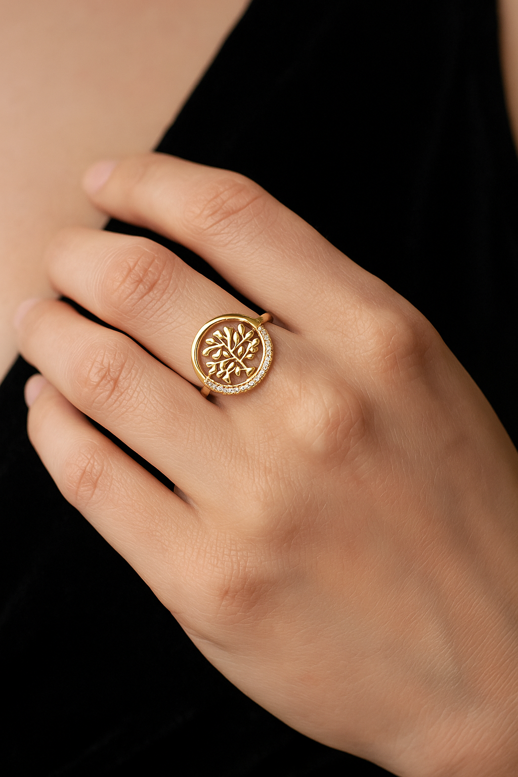 Bague Arbre de Vie en Plaqué Or – Zirconium Étincelant