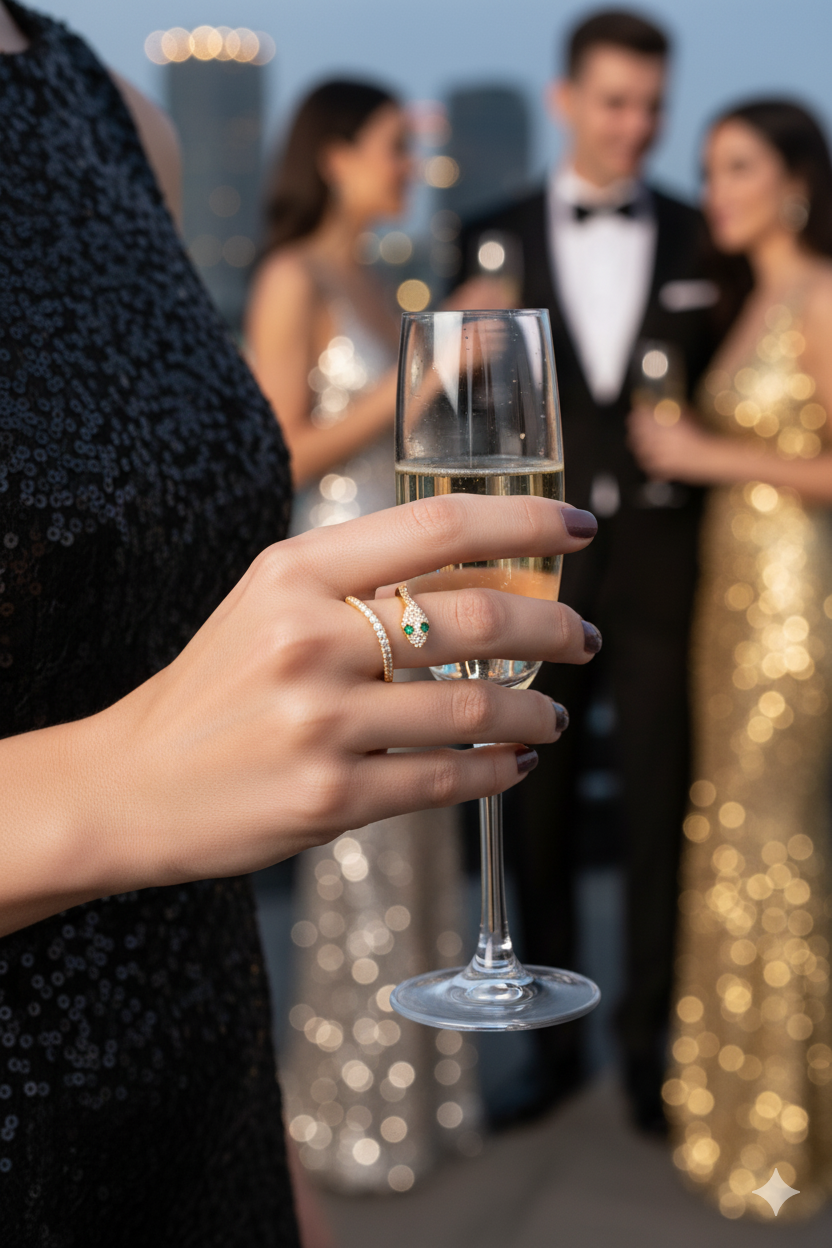 Bague Serpent en Plaqué Or – Zirconium & Yeux Vert Émeraude