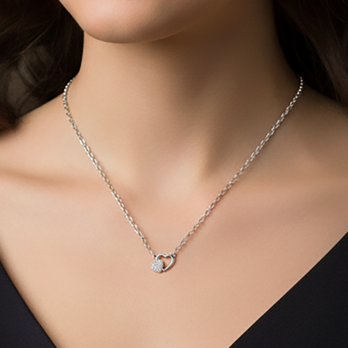 Collier Double Cœur – Argent 925 & Zirconium