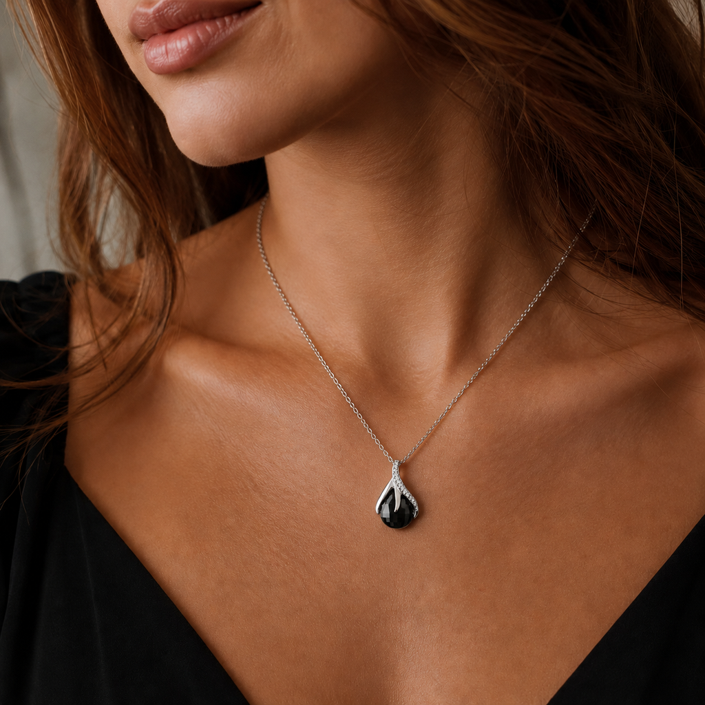 Collier Goutte Éclat Argent 925 Rhodié & Zirconium noir