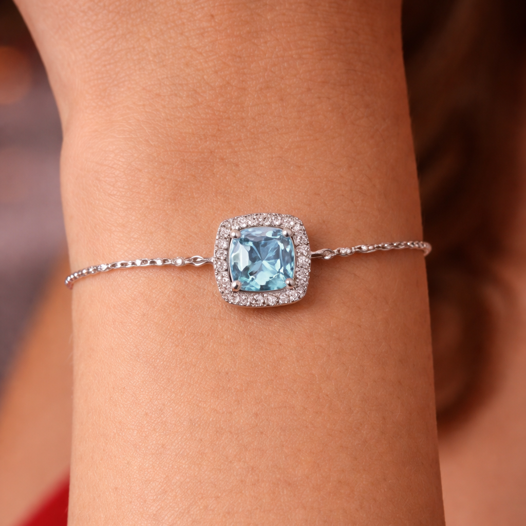 Bracelet Topaze Bleue & Zirconiums – Argent 925 Rhodié