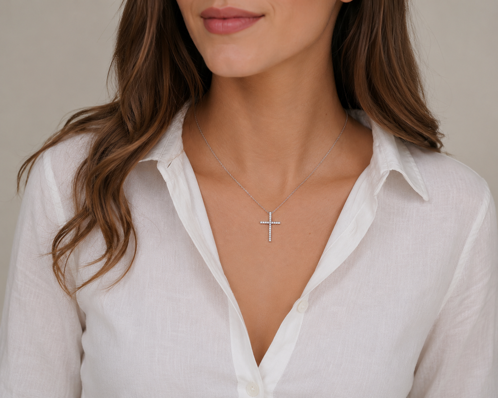 Collier Croix Orinae – Argent 925 Rhodié & Zirconiums
