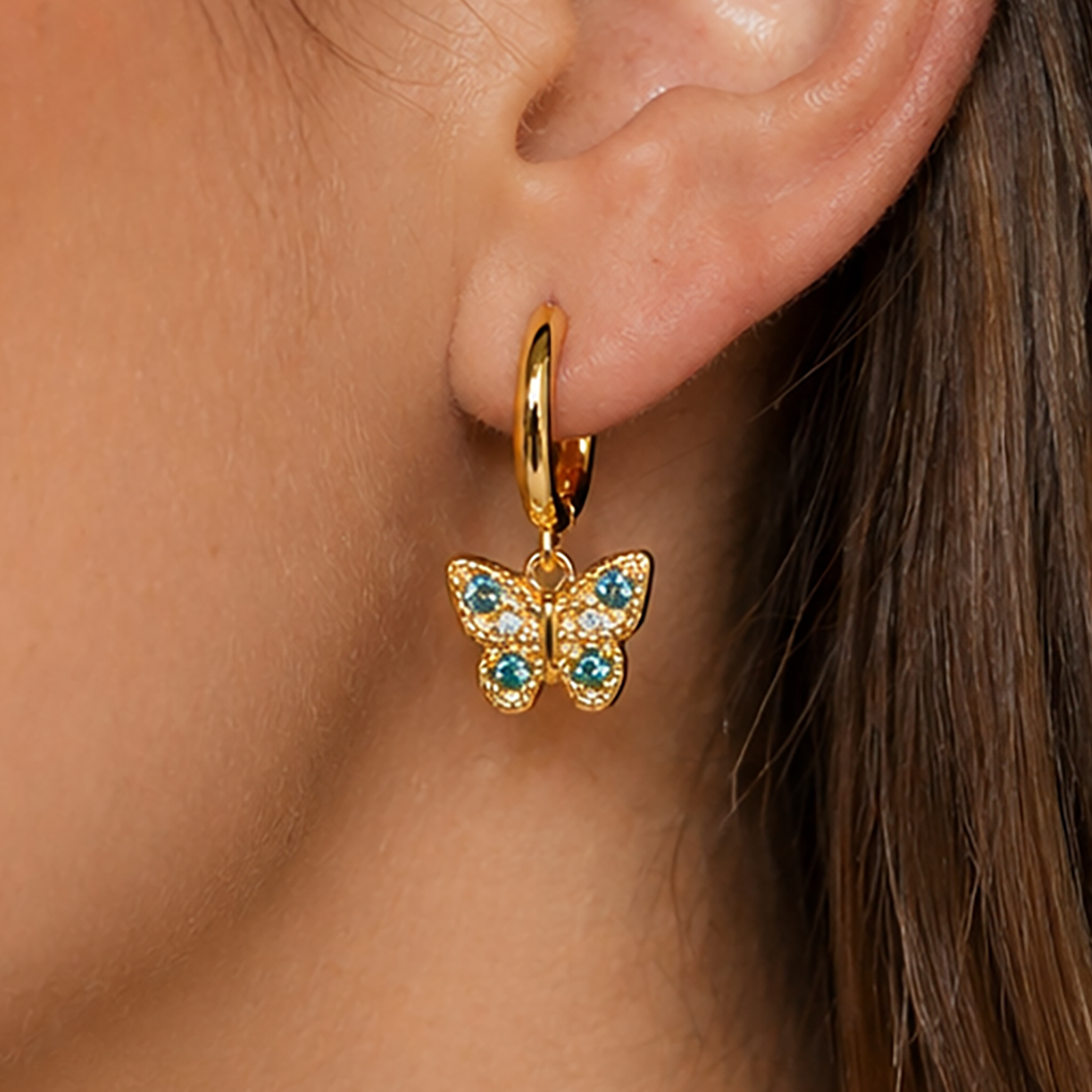 Boucles d’oreilles créoles Papillon – Plaqué Or 18 carats & Zirconium