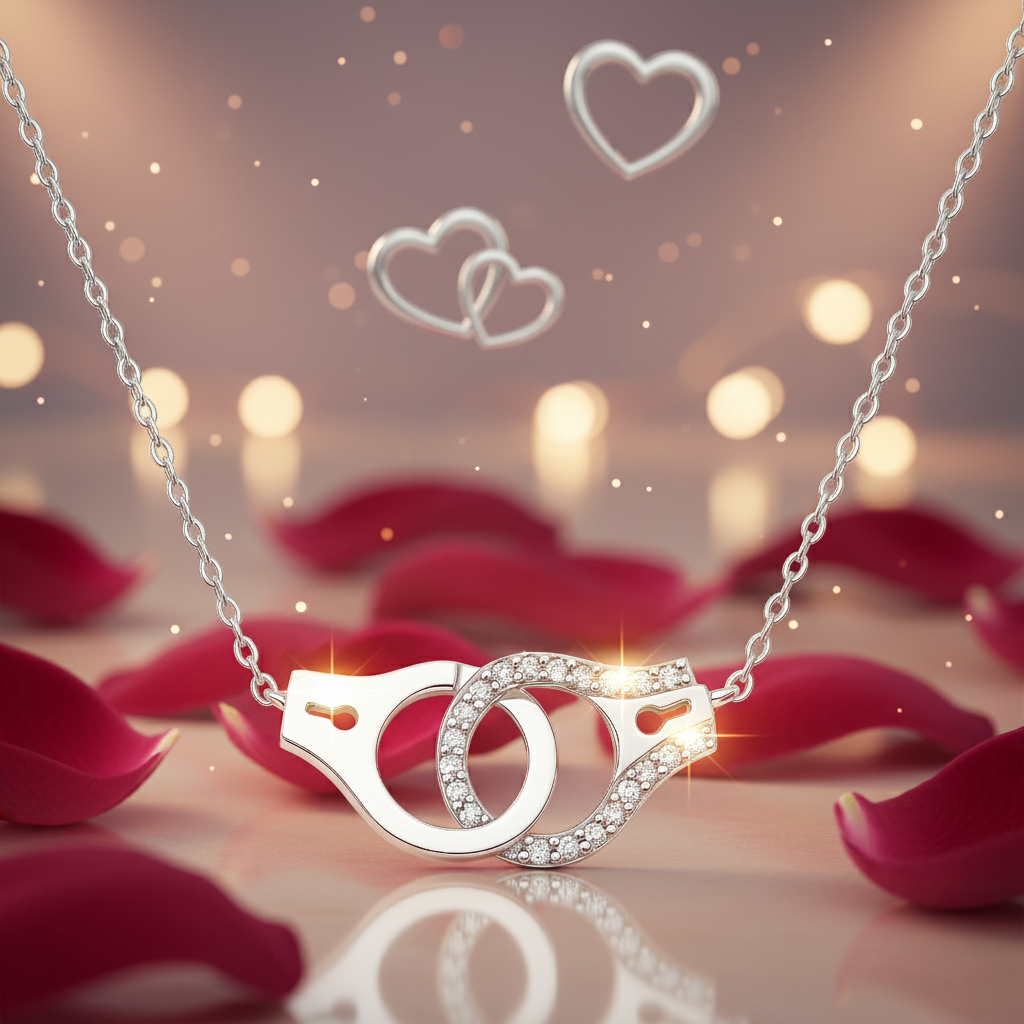 Collier Menottes en Argent 925 Rhodié & Zirconium