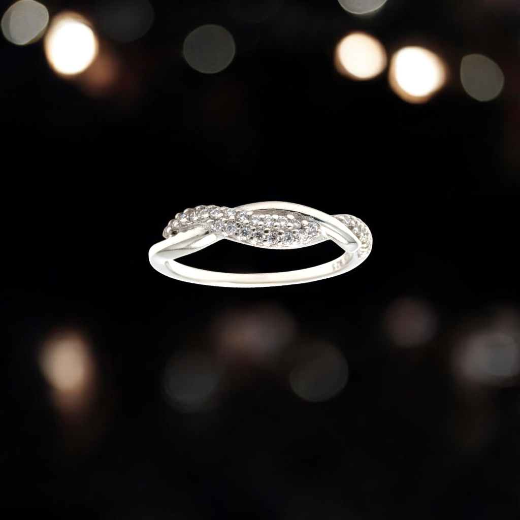 Bague en Argent 925 Rhodié – Anneau Élégant Torsadé Sertis de Zirconiums