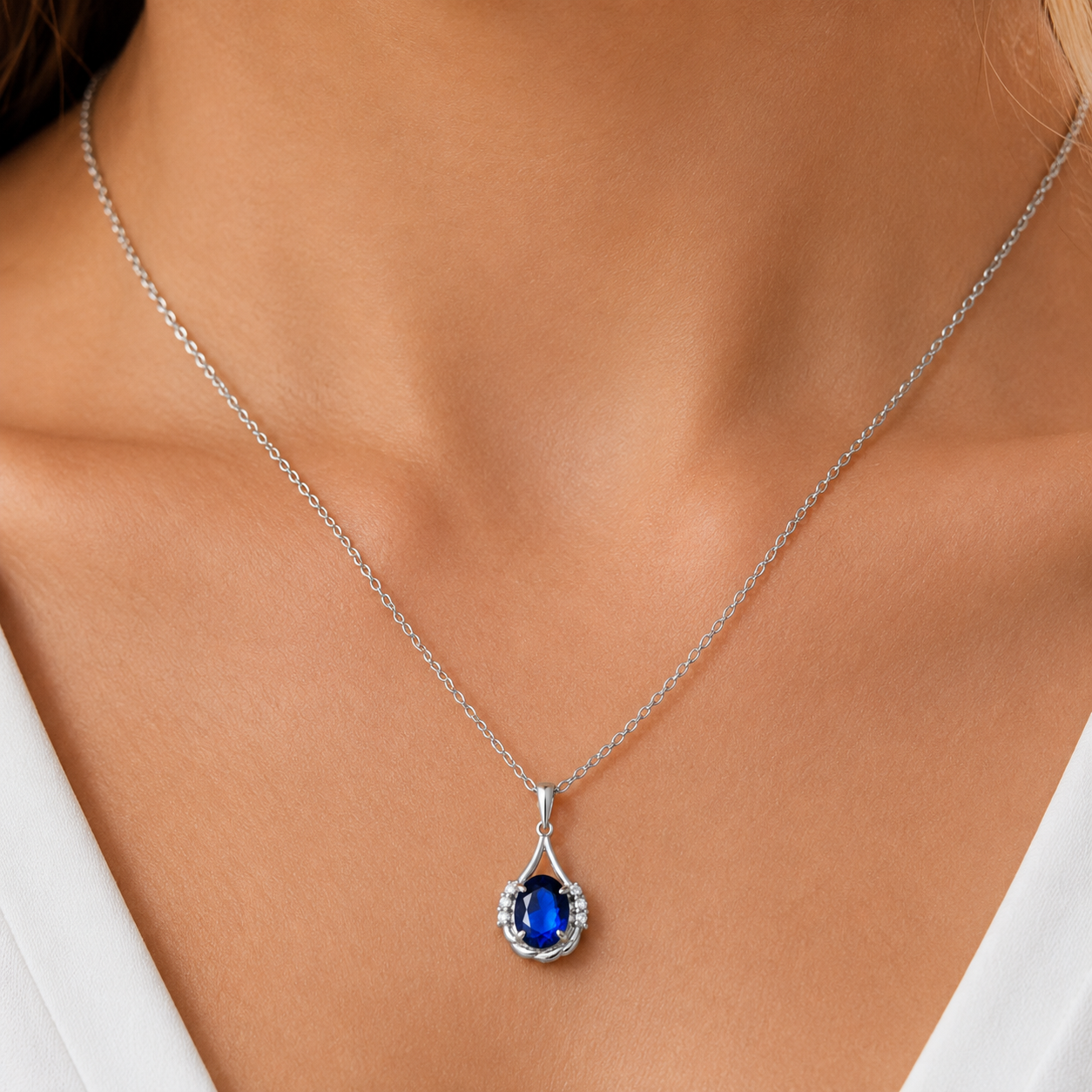 Collier Argent 925 Rhodié & Zirconiums Bleus et Blancs