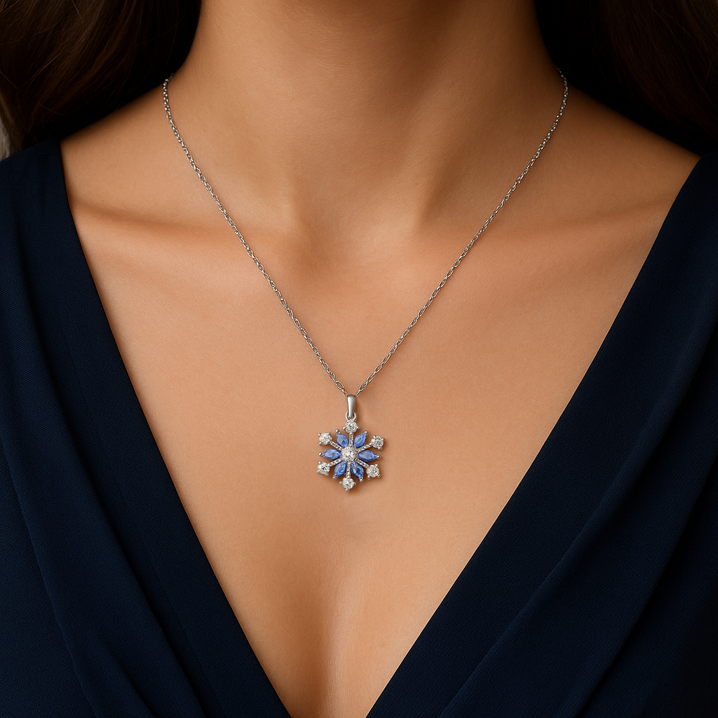 Collier Flocon Argent 925 Rhodié & Zirconium