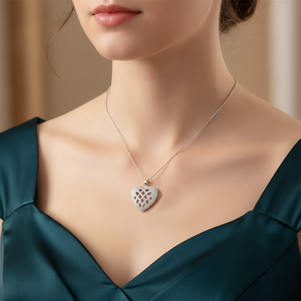 Collier Cœur Entrelacé en Argent 925 Rhodié & Zirconiums