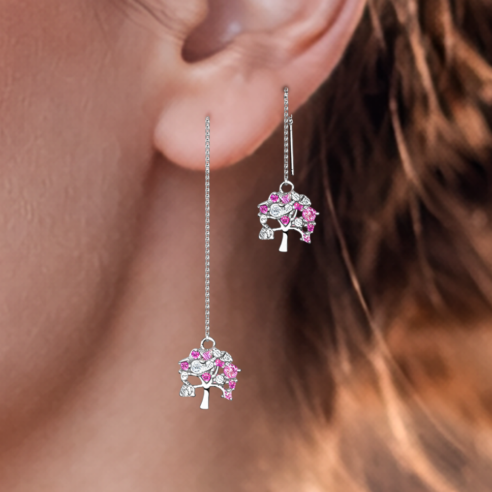 Boucles d’oreilles Arbre de Vie – Argent 925 rhodié & Zirconium