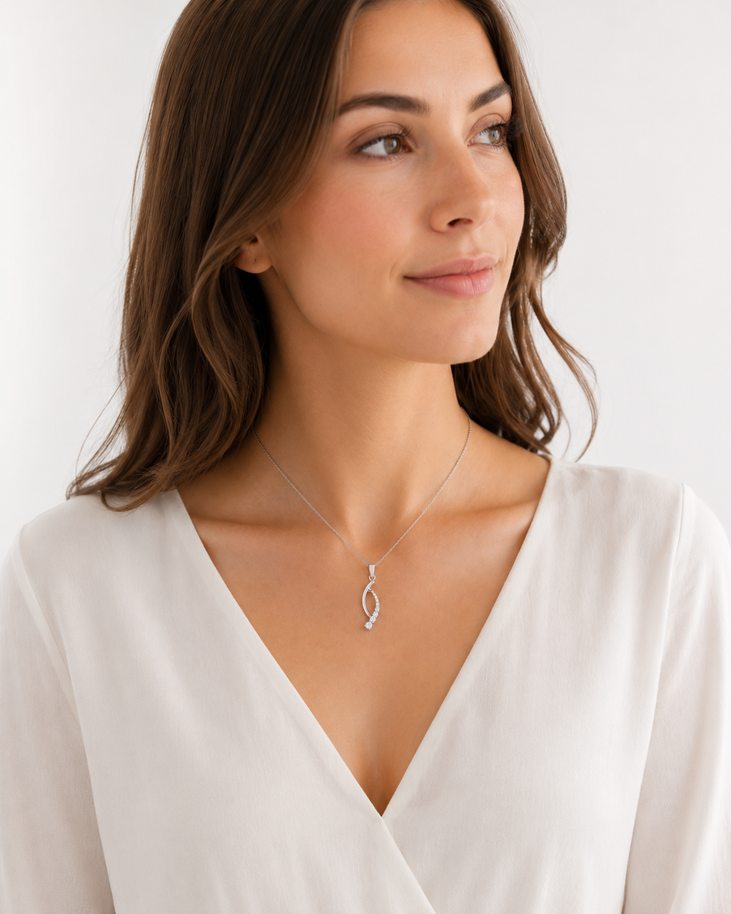 Collier Argent 925 Rhodié & Zirconiums – Élégance Courbe