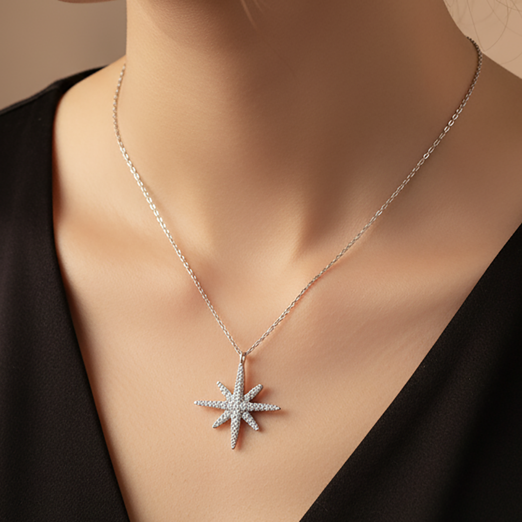 Collier Étoile en Argent 925 Rhodié – Zirconium étincelant