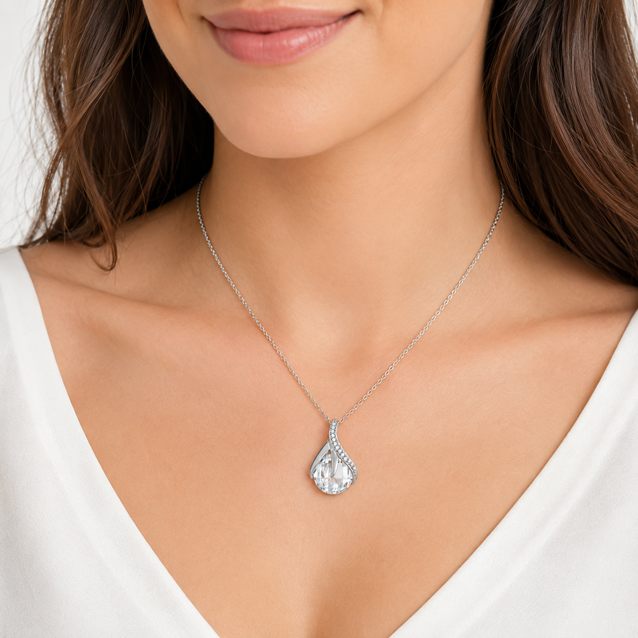 Collier Goutte Éclat Argent 925 Rhodié & Zirconium