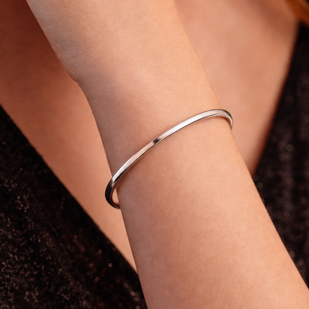 Bracelet Jonc Minimaliste en Argent 925 Rhodié