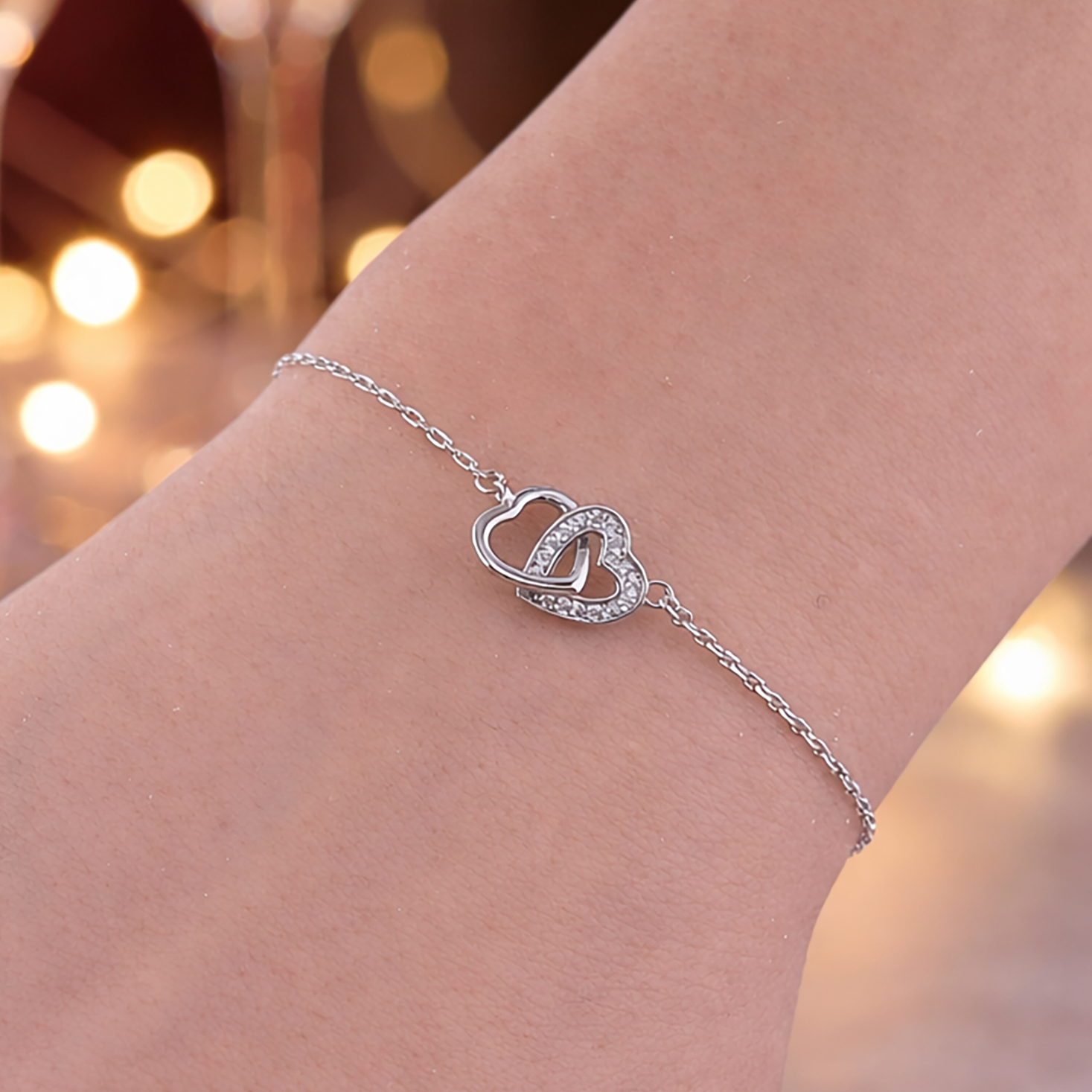 Bracelet Cœur Entrelacé en Argent 925 Rhodié & Zirconium