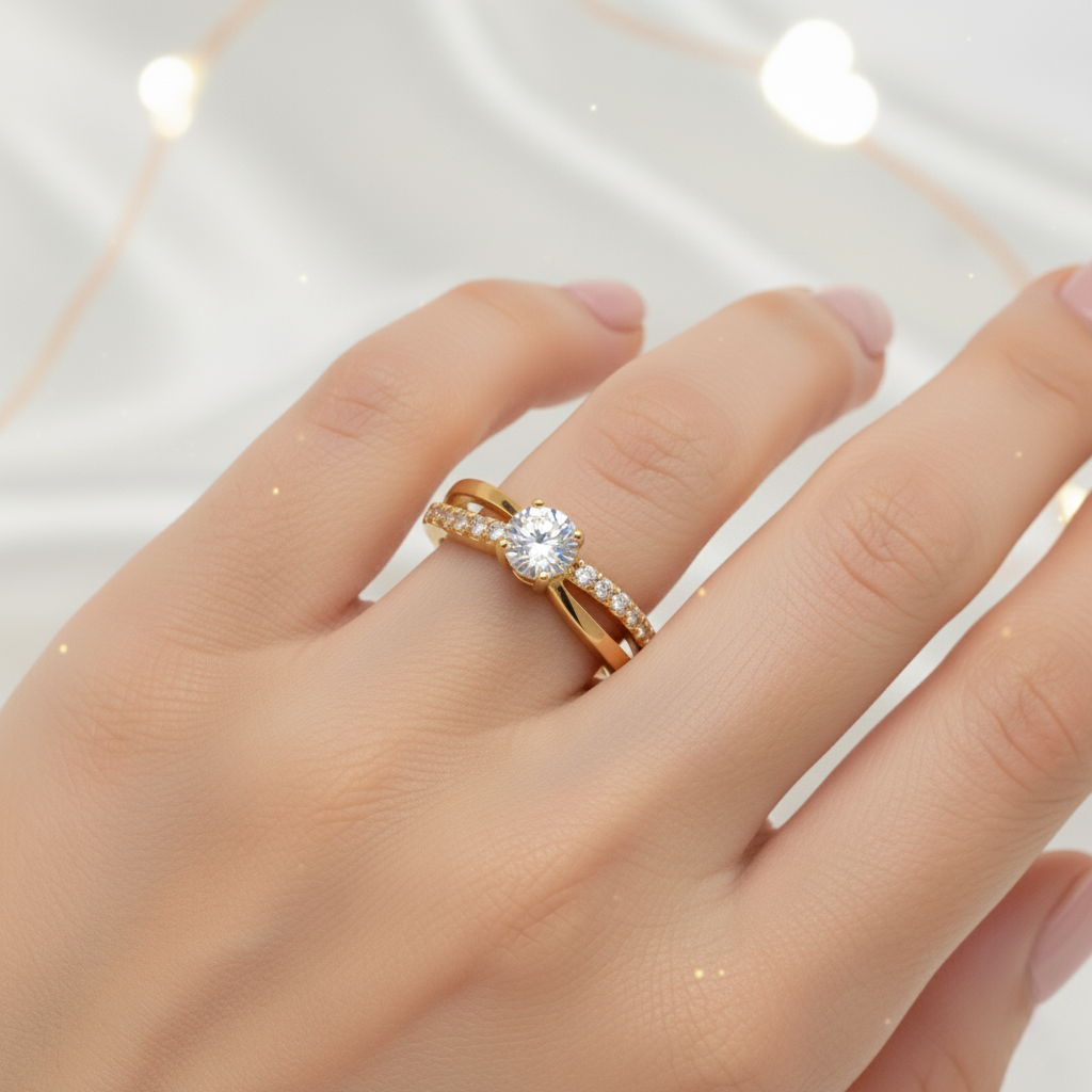 Bague Femme Plaqué Or – Zirconium Étincelant – Finition Luxe