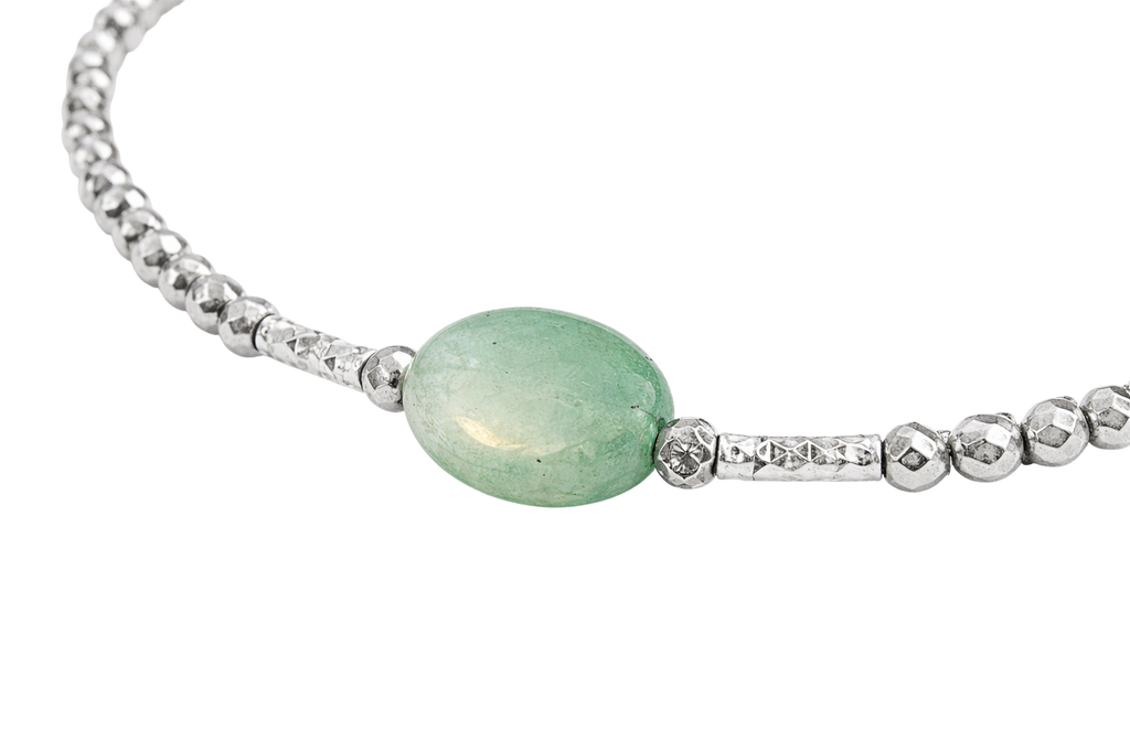 Bracelet en Argent 925 Rhodié & Quartzite Verte