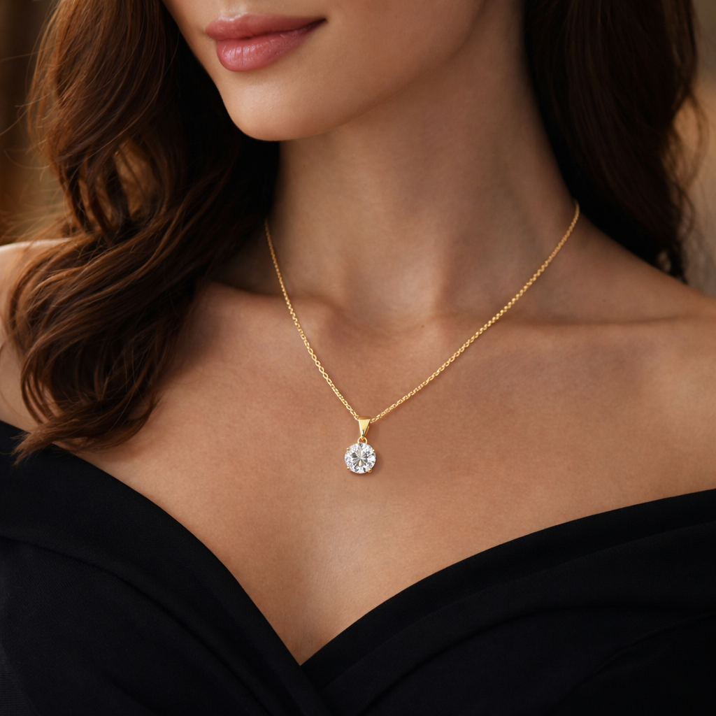 Collier Solitaire Zirconium – Plaqué Or 18 Carats