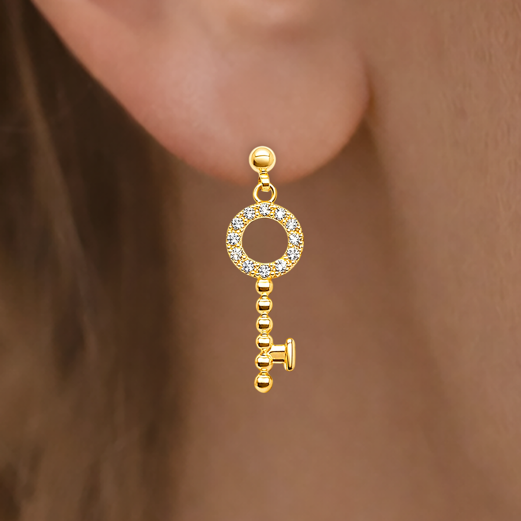 Boucles d’oreilles Clé en plaqué or 18 carats & zirconium