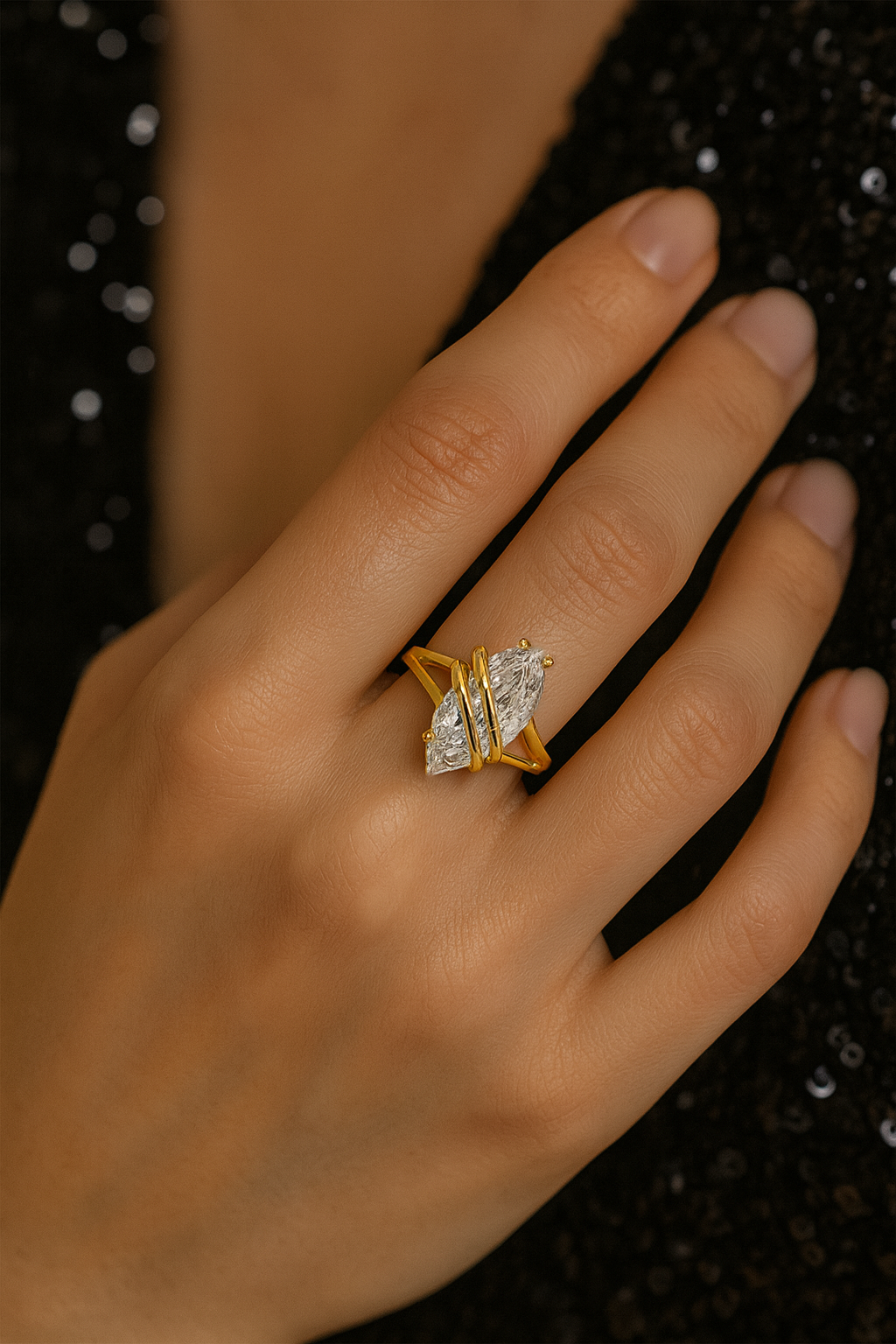 Bague Marquise en Plaqué Or & Zirconium – Élégance Moderne