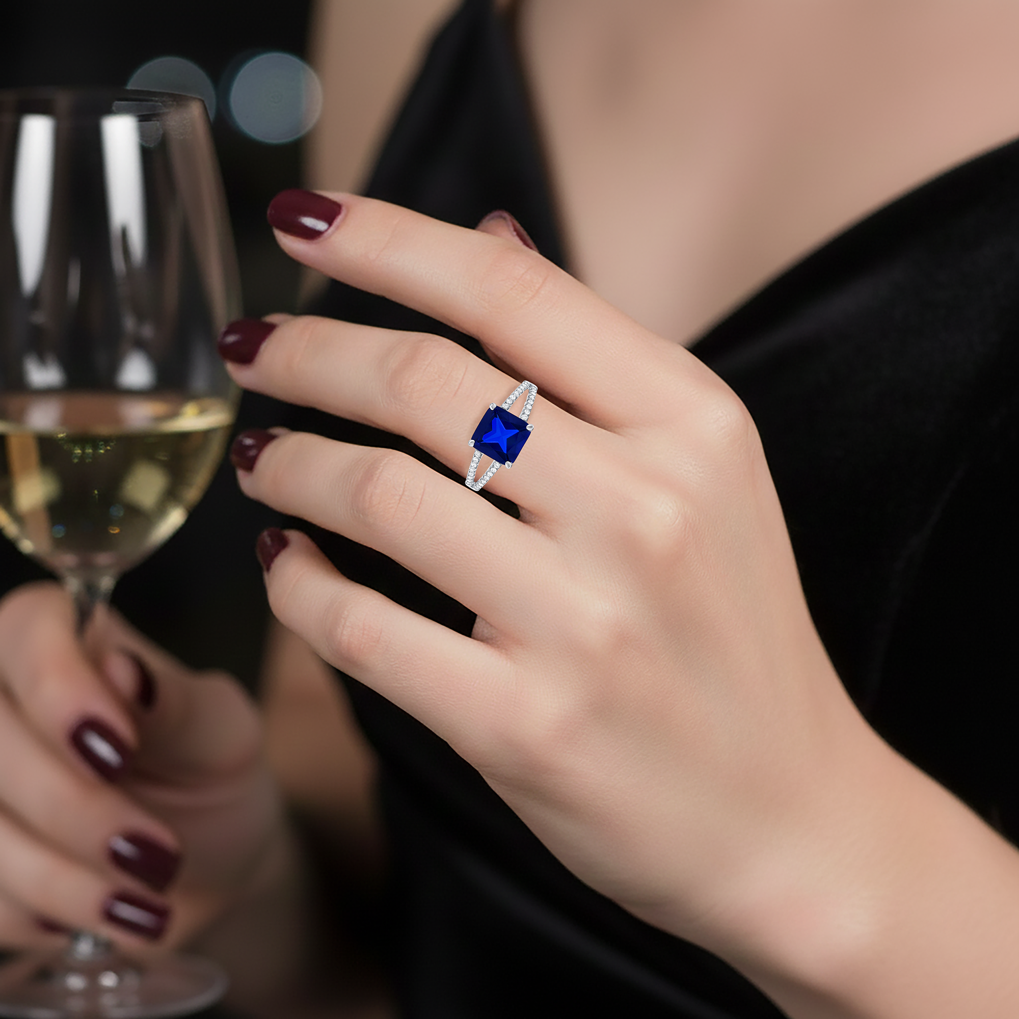 Bague Carrée Élégance – Argent 925 Rhodié & Zirconium Bleu