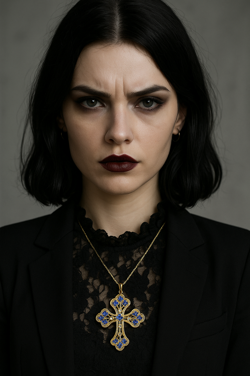Collier Grande Croix Plaqué Or – Oxydes de Zirconium – Chaîne 40 + 5 cm