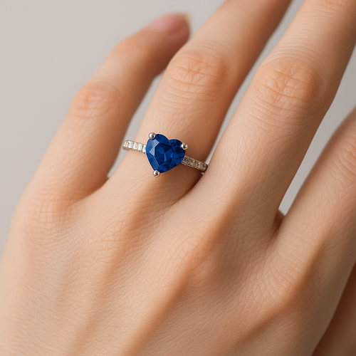 Bague Cœur Bleu en Argent 925 Rhodié – Zirconium