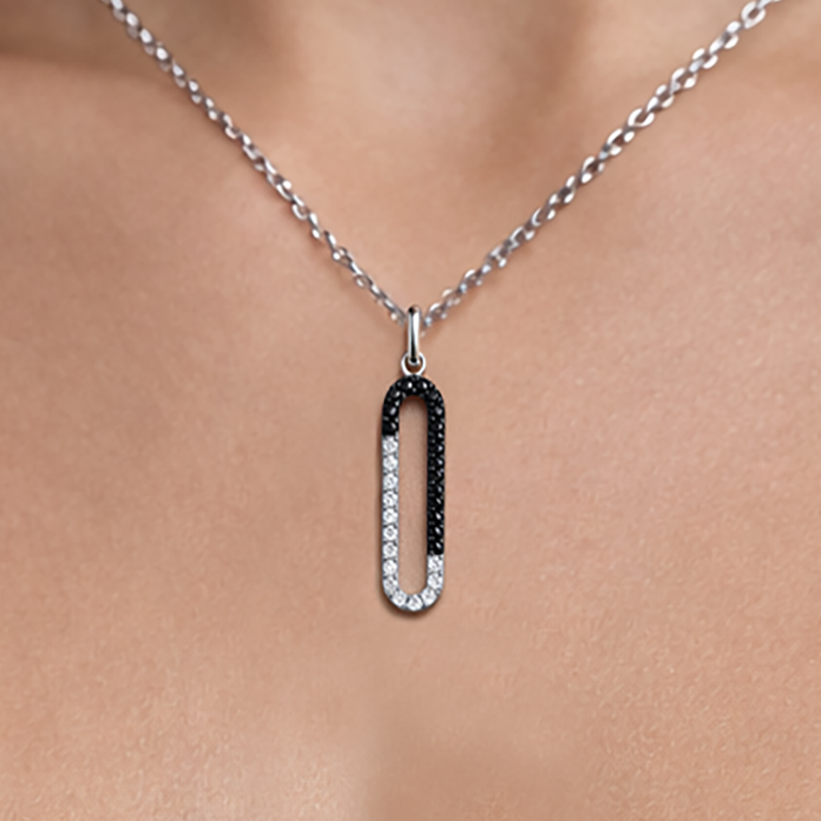 Collier Argent 925 Rhodié & Zirconium Noir et Blanc – Élégance Contemporaine