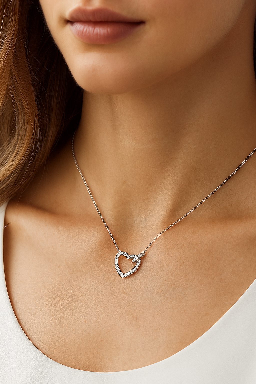 Collier Cœur Argent 925 Rhodié & Zirconium – Chaîne 40 + 5 cm