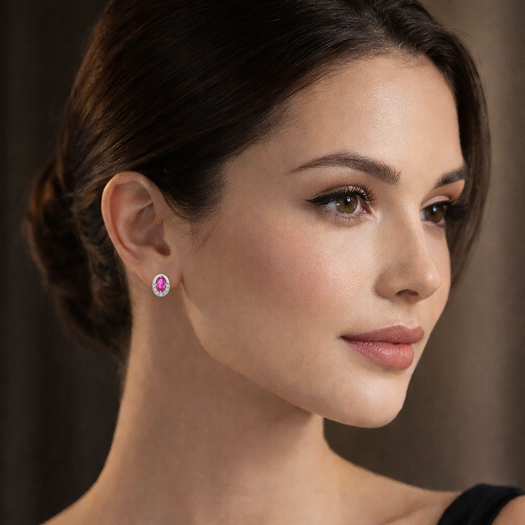 Boucles d’Oreilles Ovales Argent 925 Rhodié & Zirconium Rose