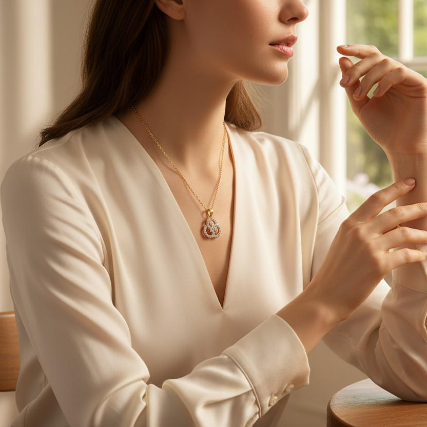 Collier Femme Plaqué Or – Pendentif Trèfle Élégant Pavé de Zircons – Chaîne 40 + 5 cm
