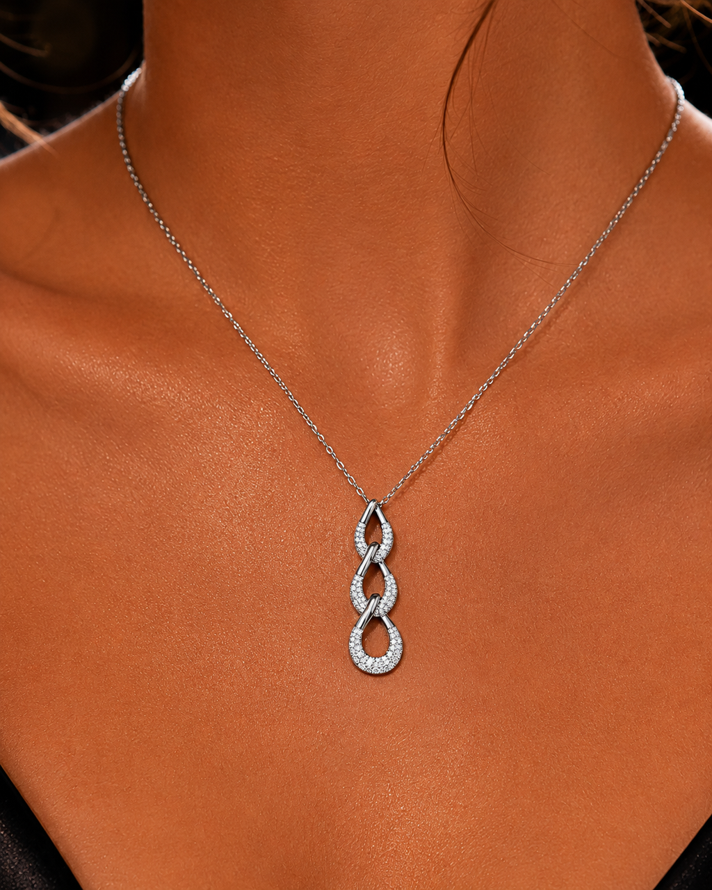 Collier Maillons Entrelacés Argent 925 Rhodié & Zirconiums